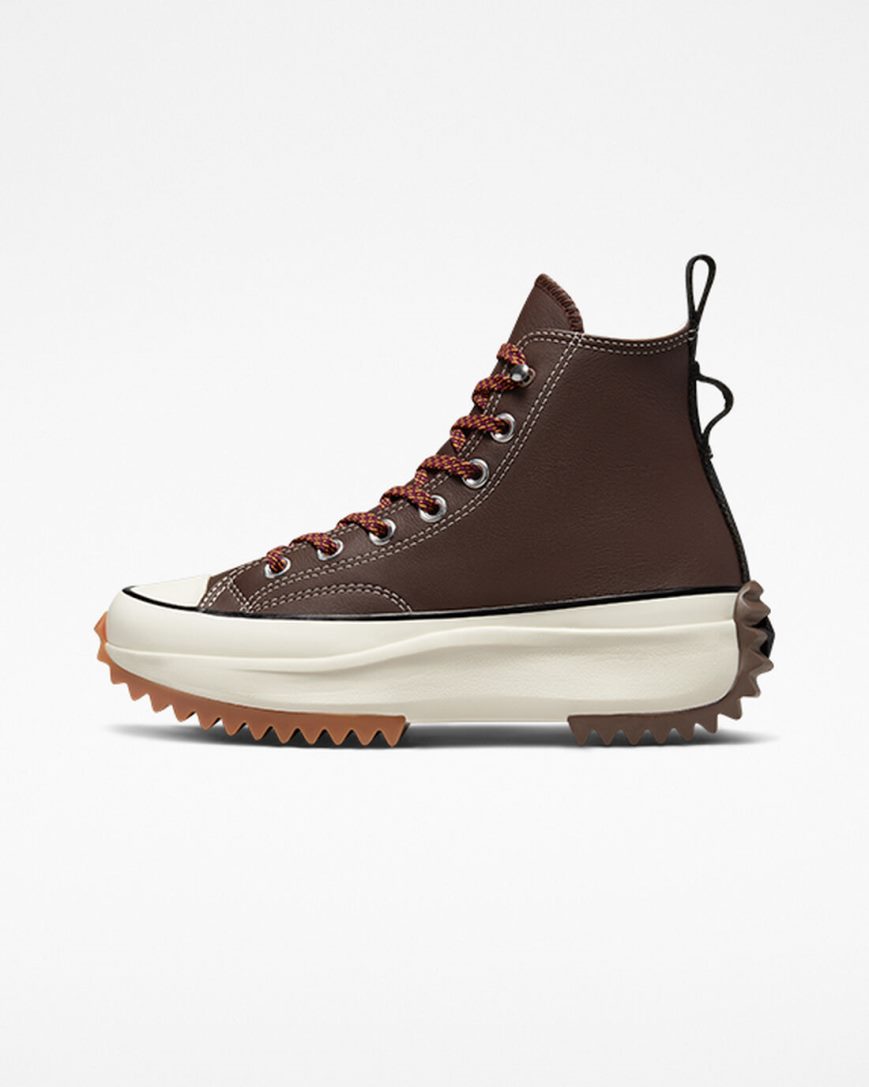 Men's Converse Run Star Hike Leather High Top Platform Shoes Dark Brown / Black | AU 014C8V